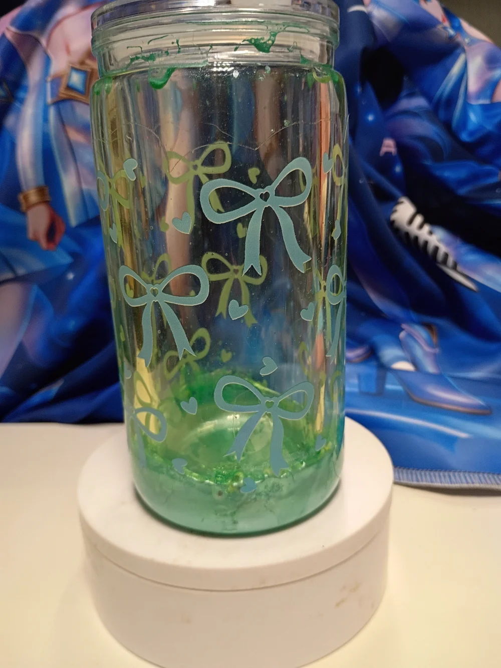 Handmade Tropical Leaf Glitter Tumbler - Green & Peach